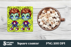 Halloween cute zombie square coaster | Halloween coaster PNG Product Image 1