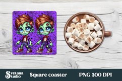 Halloween cute zombie square coaster | Halloween coaster PNG Product Image 1