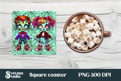 Halloween cute zombie square coaster | Halloween coaster PNG Product Image 1