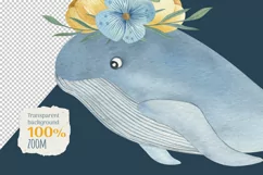 Cute Whale watercolor clipart. Sea animal character design. Product Image 2
