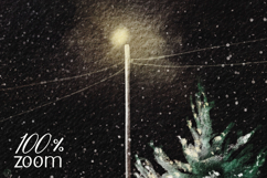 Watercolor winter snowy landscape with lantern trees and hou Product Image 3