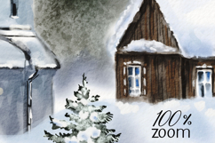 Watercolor winter landscape with church and snow Product Image 3