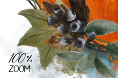 Watercolor pumpkin with fall flowers, acorns and berries Product Image 4