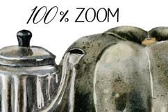Hand-drawn illustration of teapot and dark green pumpkin Product Image 3