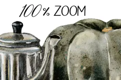 Hand-drawn illustration of teapot and dark green pumpkin Product Image 3