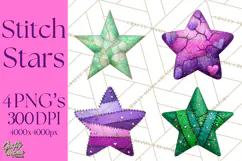 Mended Glitter Star Clipart, Stitched Star PNG, Patched Product Image 1