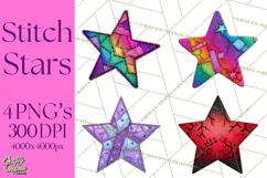Mended Glitter Star Clipart, Stitched Star PNG, Patched Product Image 1