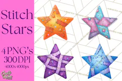 Mended Glitter Star Clipart, Stitched Star PNG, Patched Product Image 1