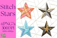 Mended Glitter Star Clipart, Stitched Star PNG, Patched Product Image 1