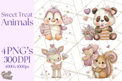 Sweet Treat Animals Clipart, Valentine Cupcake Cat PNG Product Image 1