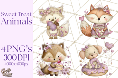 Sweet Treat Animals Clipart, Valentine Cupcake Cat PNG Product Image 1