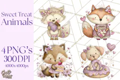 Sweet Treat Animals Clipart, Valentine Cupcake Cat PNG Product Image 1