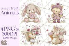 Sweet Treat Animals Clipart, Valentine Cupcake Cat PNG Product Image 1