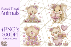 Sweet Treat Animals Clipart, Valentine Cupcake Cat PNG Product Image 1