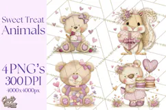 Sweet Treat Animals Clipart, Valentine Cupcake Cat PNG Product Image 1