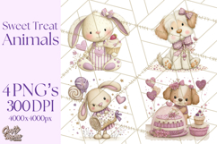 Sweet Treat Animals Clipart, Valentine Cupcake Cat PNG Product Image 1