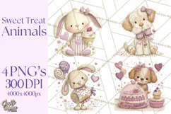 Sweet Treat Animals Clipart, Valentine Cupcake Cat PNG Product Image 1
