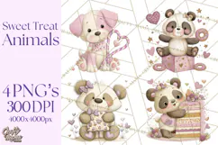 Sweet Treat Animals Clipart, Valentine Cupcake Cat PNG Product Image 1