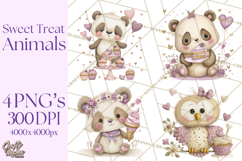 Sweet Treat Animals Clipart, Valentine Cupcake Cat PNG Product Image 1