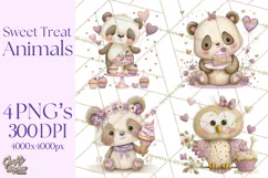 Sweet Treat Animals Clipart, Valentine Cupcake Cat PNG Product Image 1