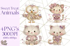 Sweet Treat Animals Clipart, Valentine Cupcake Cat PNG Product Image 1