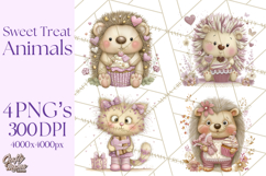 Sweet Treat Animals Clipart, Valentine Cupcake Cat PNG Product Image 1