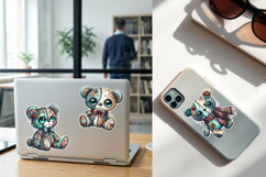 Zombie Teddy Bear. Halloween Stickers design PNG Product Image 2