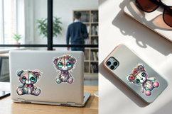 Zombie Teddy Bear. Halloween Stickers design PNG Product Image 2