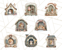 Cozy Christmas Village Window Clipart PNG for Crafts Product Image 2