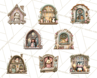 Cozy Christmas Village Window Clipart PNG for Crafts Product Image 7
