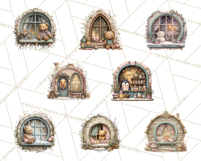 Cozy Christmas Village Window Clipart PNG for Crafts Product Image 8