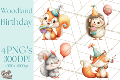 Woodland Birthday Clipart PNG, Watercolor Woodland Animals Product Image 1