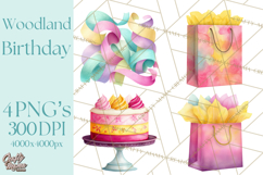 Woodland Birthday Clipart PNG, Watercolor Woodland Animals Product Image 1
