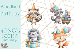 Woodland Birthday Clipart PNG, Watercolor Woodland Animals Product Image 1