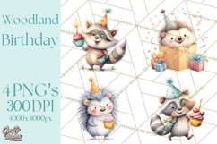 Woodland Birthday Clipart PNG, Watercolor Woodland Animals Product Image 1