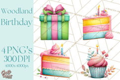 Woodland Birthday Clipart PNG, Watercolor Woodland Animals Product Image 1