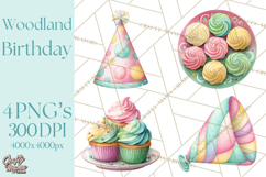 Woodland Birthday Clipart PNG, Watercolor Woodland Animals Product Image 1