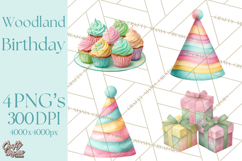 Woodland Birthday Clipart PNG, Watercolor Woodland Animals Product Image 1