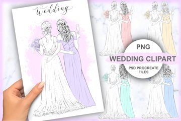 bridesmaid dress drawing Personalized illustration of bride and bridesmaid with red bouquet. –  Lalana Arts main image 0