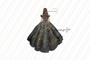 Elegant Black Gold Glitter Princess Clipart