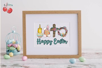 Happy Easter PNG, Easter Christian PNG, Cross, Candle, Egg