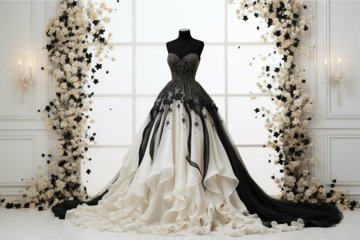 black and white ball gown dresses Mac Duggal Striped Satin Strapless Ball Gown, Womens, 14, Black Ivory