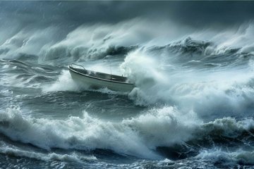 Huge Waves Fishing Boat