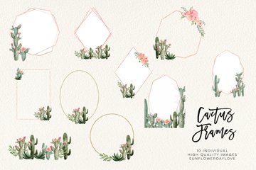 Succulent cactus frames, succulent borders, cactus clipart