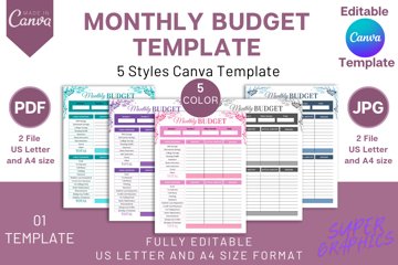 Monthly budget planner pages canva template|budget worksheet