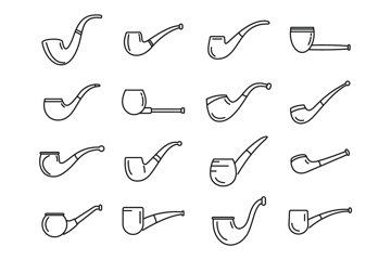 tobacco outline Smoking pipe icons set outline vector. Luxury tobacco