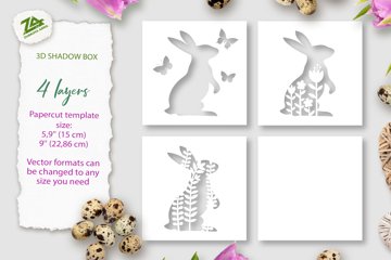 ◆Rabbit-PaperCutting-◆同梱あり② Shadow Box SVG, 3d Papercut Happy Easter template (1241364)