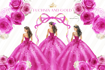 pink quinceanera dress clipart Pink Rhinestone Quinceaera Dress Clipart (PNG)