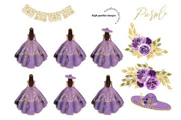 Elegant Purple & Gold Princess Dress Clipart