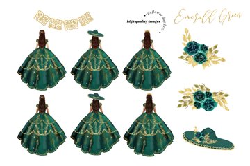 Emerald Green Princess Dress Clipart, Green (1985937)